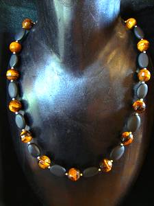 COLLIER OEIL DE TIGRE+ONYX MAT 5 ( 65gr/46cm)