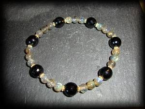 LABRADORIT+TOURMALINE FACETED BRACELET(20gr/elastic)