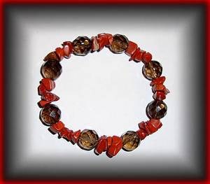 FACETED SMOKED QUARTZ+RED JASPER BRACELET(20gr/elastic)