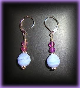 BLUE FACETED CALCEDONY+AMETHYST EARINGS( 6gr/)