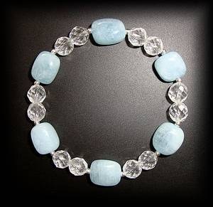 AQUAMARINE+FACETED QUARTZ BRACELET(30gr/elastic)