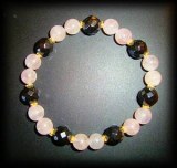 FACETED HEMATIT+PINK QUARTZ BRACELET(34gr/elastic)