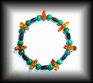 MAGNETIQUE AMBER+MALACHITE BRACELET(15gr/elastic)