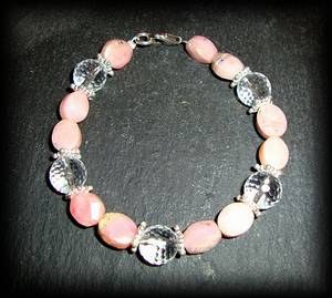 BRACELET OPALE ROSE+QUARTZ FACETTE(25gr/élastique)