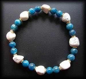 BRACELET MAGNESITE+APATITE BLEUE( 20gr/élastique)