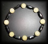 BRACELET CALCITE JAUNE+TOURMALINE MAGNETIQUE(15gr/élastique)