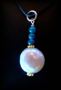 PENDENTIF PERLE+APATITE BLEUE(10gr/3cm)