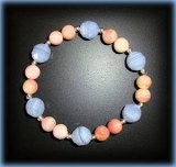 BRACELET CALCEDOINE BLEUE+OPALE ROSE ( 15gr/élastique)