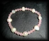 BRACELET QUARTZ ROSE +PERLE ( 10gr/élastique)