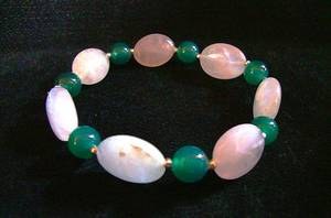 BRACELET AGATE VERTE+QUARTZ ROSE(20gr/élastique)