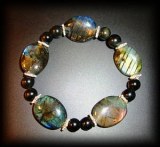 BRACELET LABRADORITE+OBSIDIENNE CELESTE(40gr/élastique)