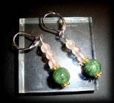 BOUCLES OREILLE SERAPHINITE+QUARTZ ROSE(10gr/dormeuse)