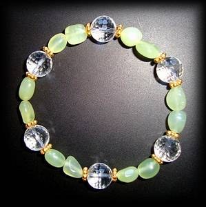 BRACELET JADE+QUARTZ FACETTE ( 28gr/élastique)