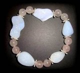 BRACELET CALCEDOINE BLEUE+QUARTZ ROSE( 32gr/élastique)