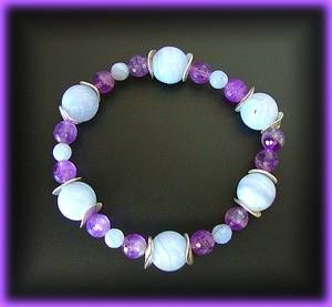 BRACELET CALCEDOINE BLEUE+AMETHYSTE ( 25gr/élastique)