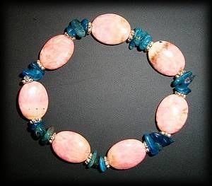 BRACELET RHODOCROSITE+APATITE BLEUE( 20gr/élastique)