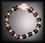 BRACELET QUARTZ FUME+COEUR ROSE ( 24gr)