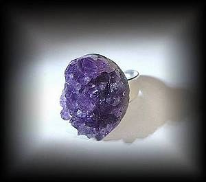 BAGUE AMETHYSTE CRISTAUX REGLABLE ( 12 gr/)