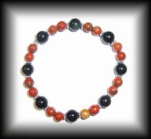 BRACELET JASPE ROUGE+OBSIDIENNE OEIL CELESTE(23gr/élastique)