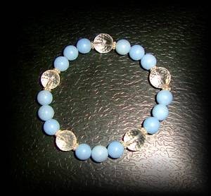 BRACELET ANGELITE+QUARTZ FACETTE(20gr/élastique)