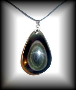 PENDENTIF OBSIDIENNE OEIL CELESTE 3 ( 20 gr/4 cm)